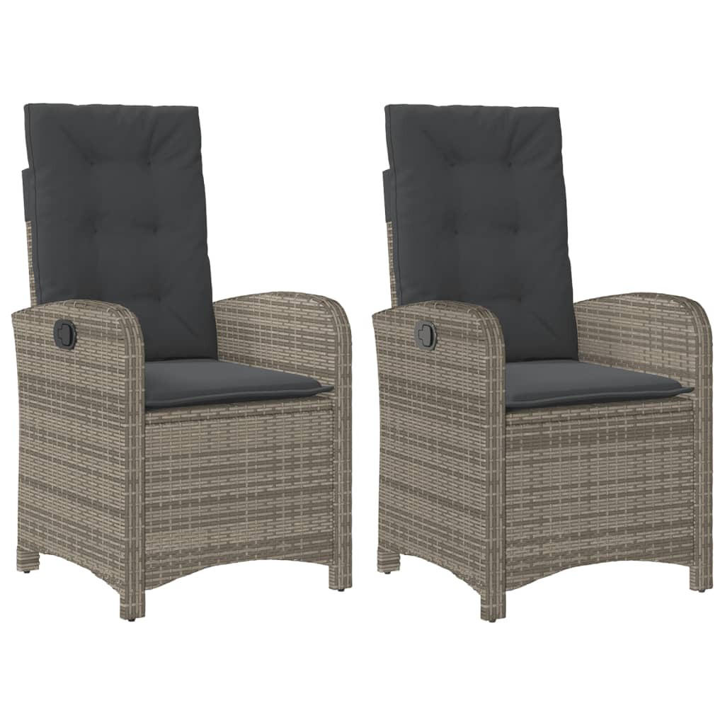 GARTENSESSEL Mit Kissen 2er Set Verstellbar Grau Poly Rattan - Grau, Kunststoff (57/93/58.5cm) - vidaXL