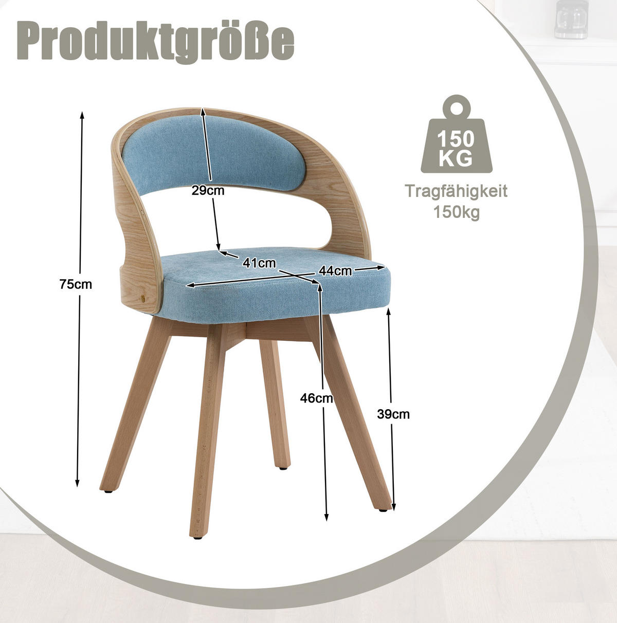 ESSZIMMERSTUHL drehbar ca. 44 x 41 x 75 cm Leinen Blau - Blau, Holz (44/72/41cm) - Meubliv