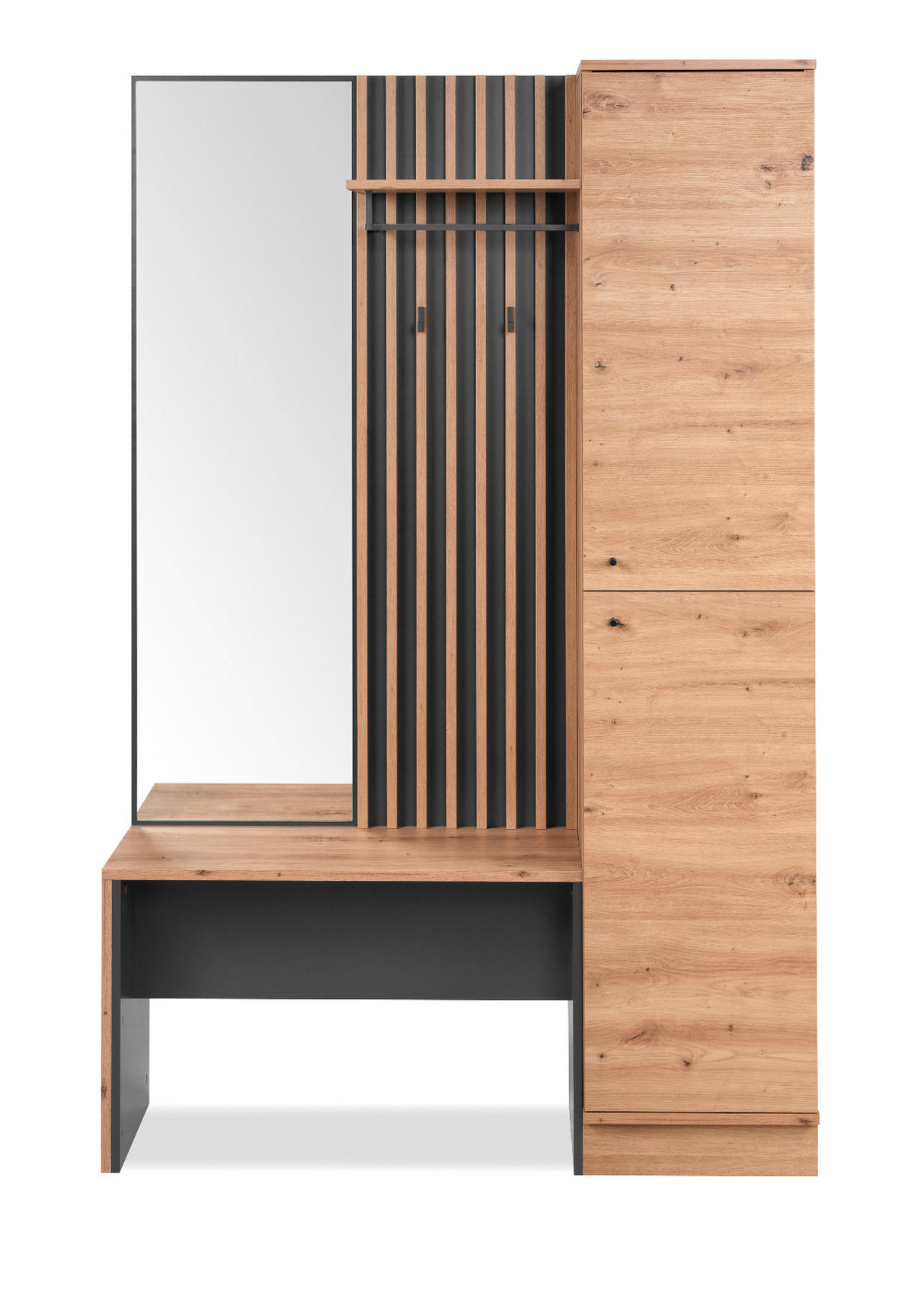 GARDEROBE Eiche Artisan, grau 122 cm, Kompaktgarderobe mit Spiegel - Anthrazit/Schwarz, Holzwerkstoff/Kunststoff (122/190/37cm) - Furn.Design