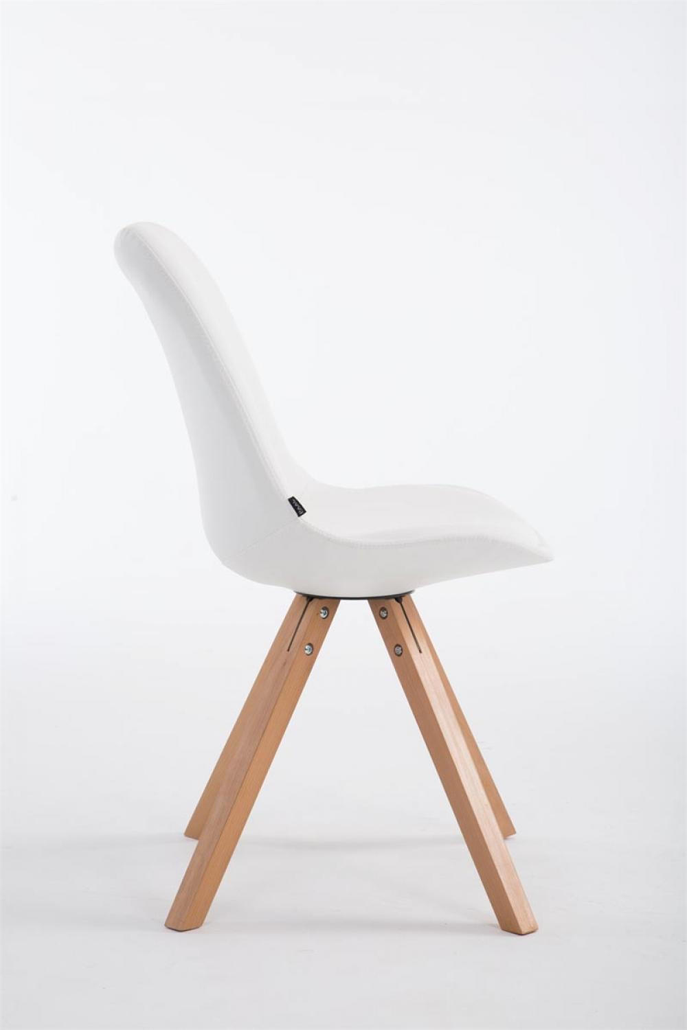 STUHL Lederlook weiß - Eukalyptusholzfarben/Weiß, Holz/Textil (47.5/83.5/55.5cm) - CLP