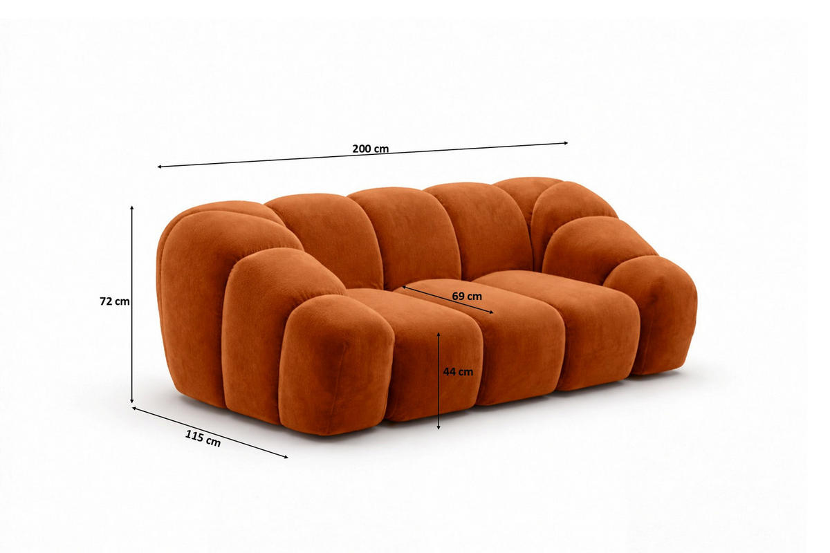 SOFA 2-Sitzer modular, Veloursstoff Bluvel, Zimtfarbe, CROISSANT - Orange, Holz (200/72/115cm) - Kaiser Möbel