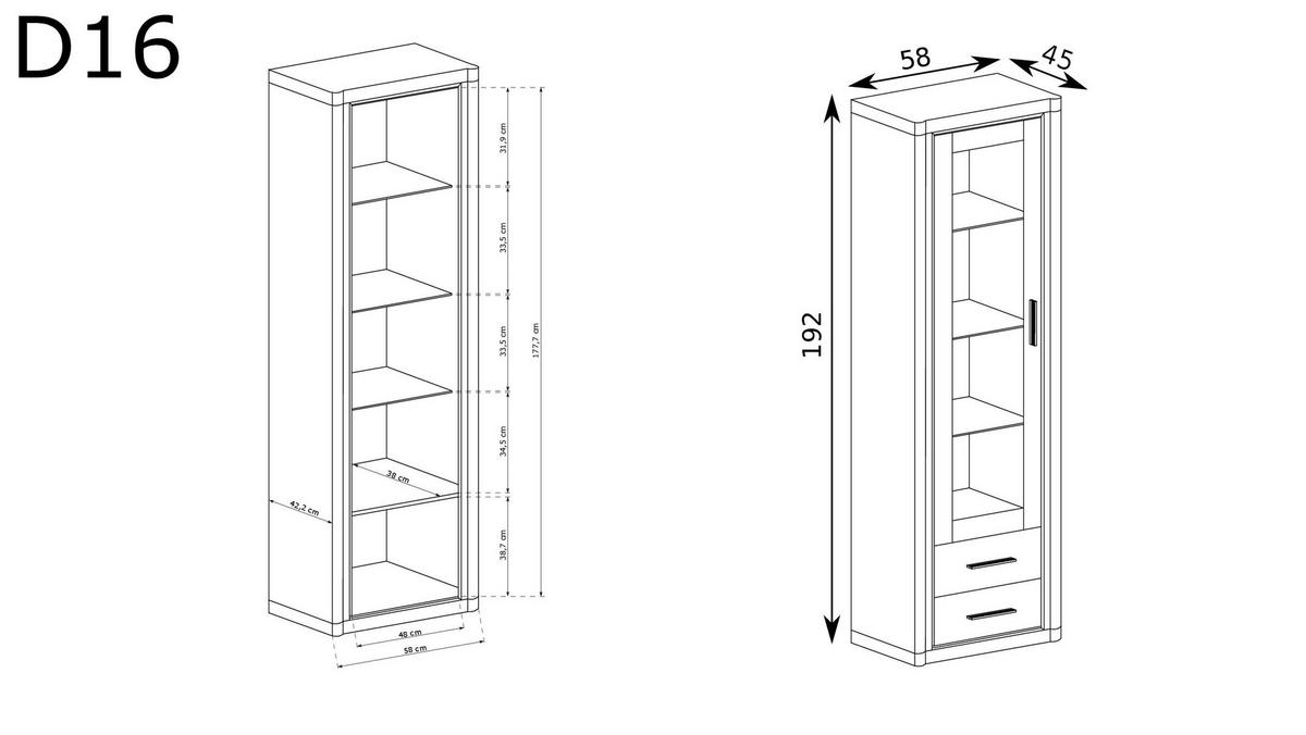 VITRINE Dallas D-16 Eiche Sonoma - Sonoma Eiche, Holzwerkstoff (58/192/45cm)