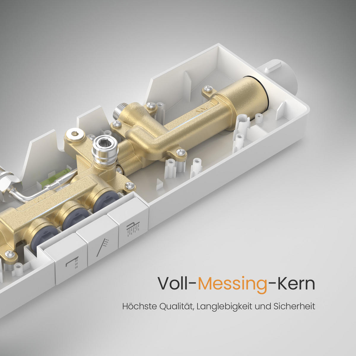 ÜBERKOPFBRAUSESET mit Thermostat Drei Wasserauslassmethoden Weiß - Weiß, Metall (13.5/106/44.6cm) - EMKE