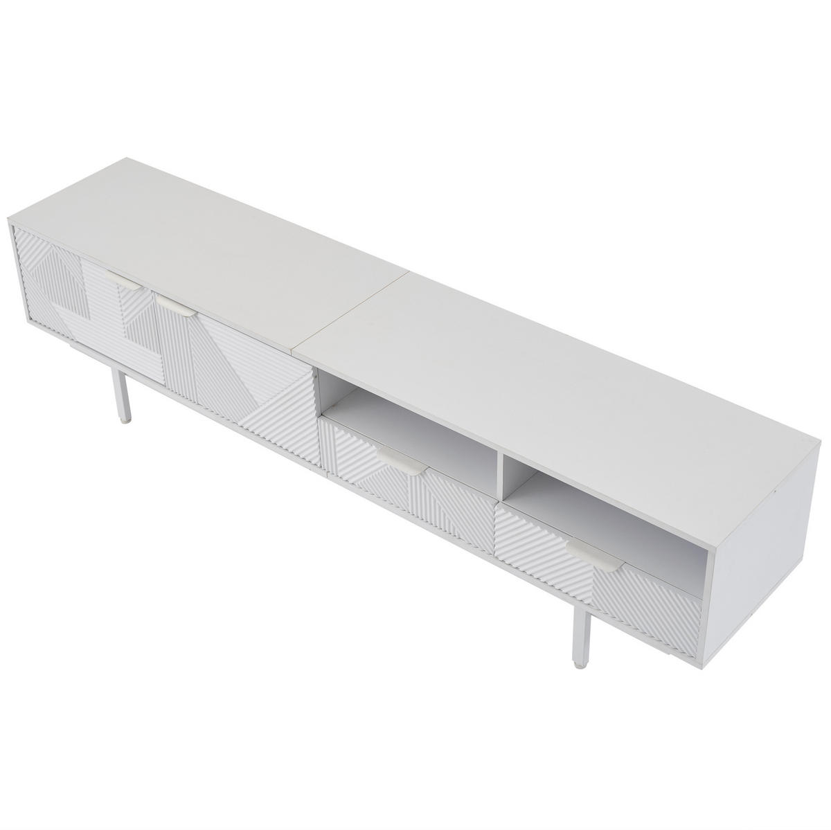 TV ormarić 200/40/51 cm bijeli od iverice s geometrijskim uzorkom i spremištem - bijela, drvni materijal (200/51/41cm) - OKWISH