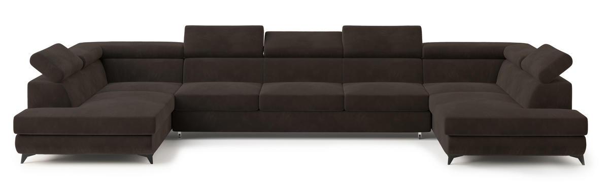 WOHNLANDSCHAFT URMANO Braun Velours-Stoff mit Schlaffunktion - Braun, Holz (395/89/190cm) - MASSENO