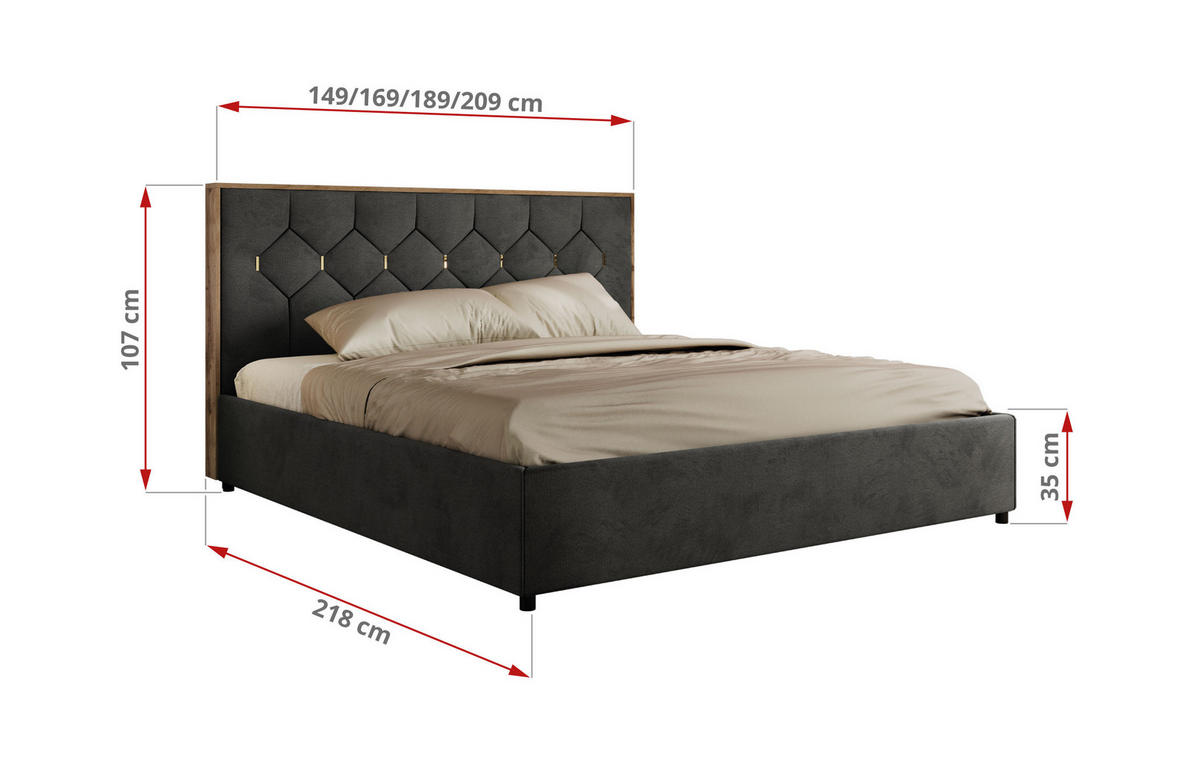 POLSTERBETT LARINO CLASSIC 160/200 - Dunkelgrau Velvet - Pocket Matratze - Dunkelgrau, Textil (160/200cm) - MKS