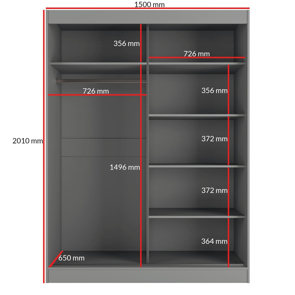 SCHIEBETÜRENSCHRANK mit Spiegel Como 2D2L 150 Grau - Silberfarben/Grau, Holzwerkstoff/Metall (150/201/65cm) - mzm24