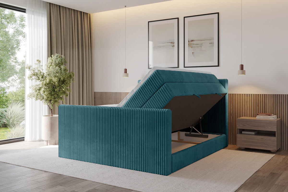 BOXSPRINGBETT mit Matratze H3|H4 und Lattenrost - TOLO-Z KING 200x200 Cord - Blau - Blau, Holzwerkstoff (200/200cm) - ALTDECOR