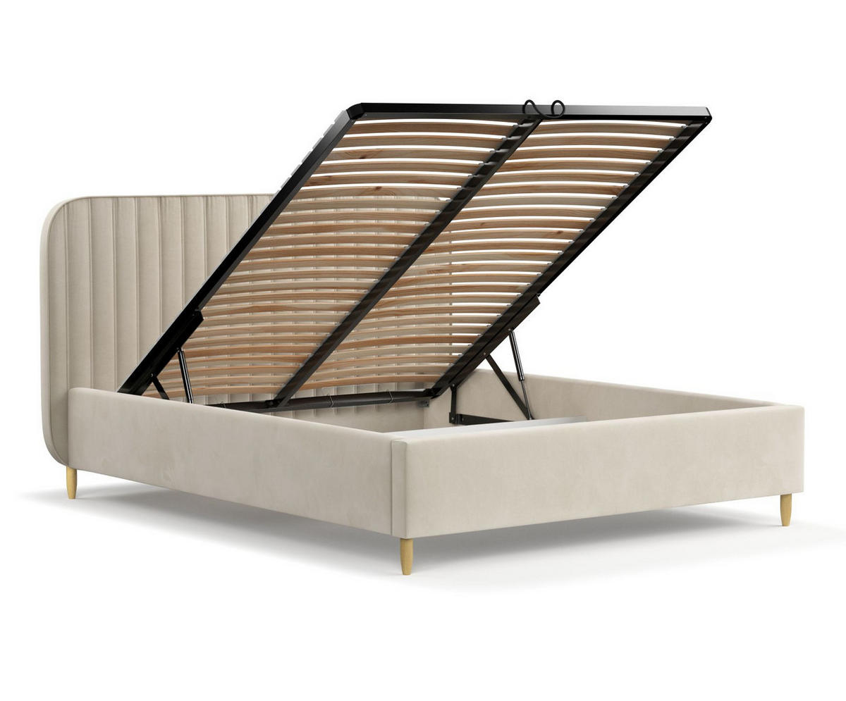 POLSTERBETT Noto Hellbeige 120/200 cm im Samtstoff - Beige/Naturfarben, Holz/Holzwerkstoff (120/200cm) - Maison de Reve