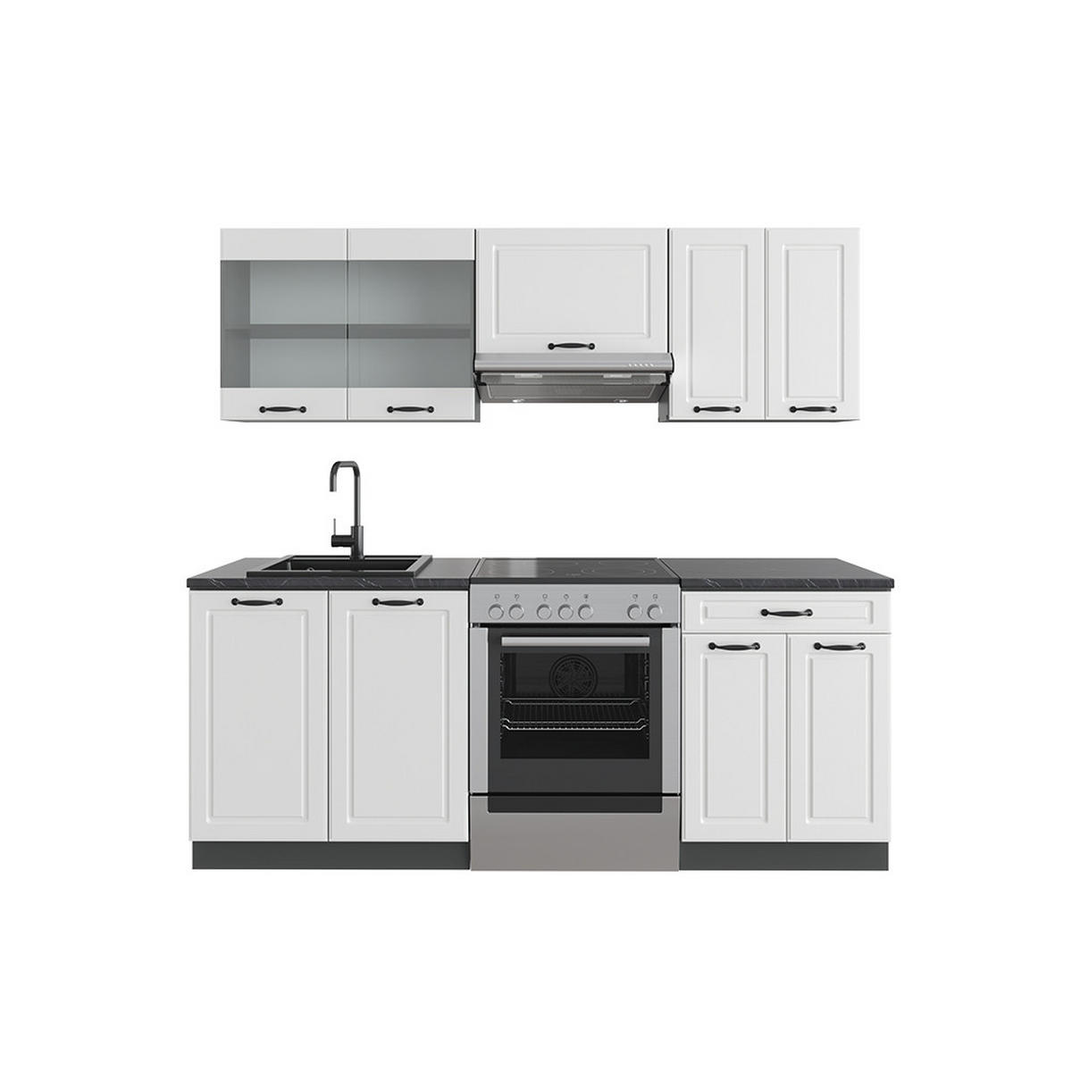 KÜCHE R-Line Weiß Landhaus/Anthrazit 200 cm ohne AP - Anthrazit/Weiß, Holzwerkstoff (200/81.6/46cm) - Vicco