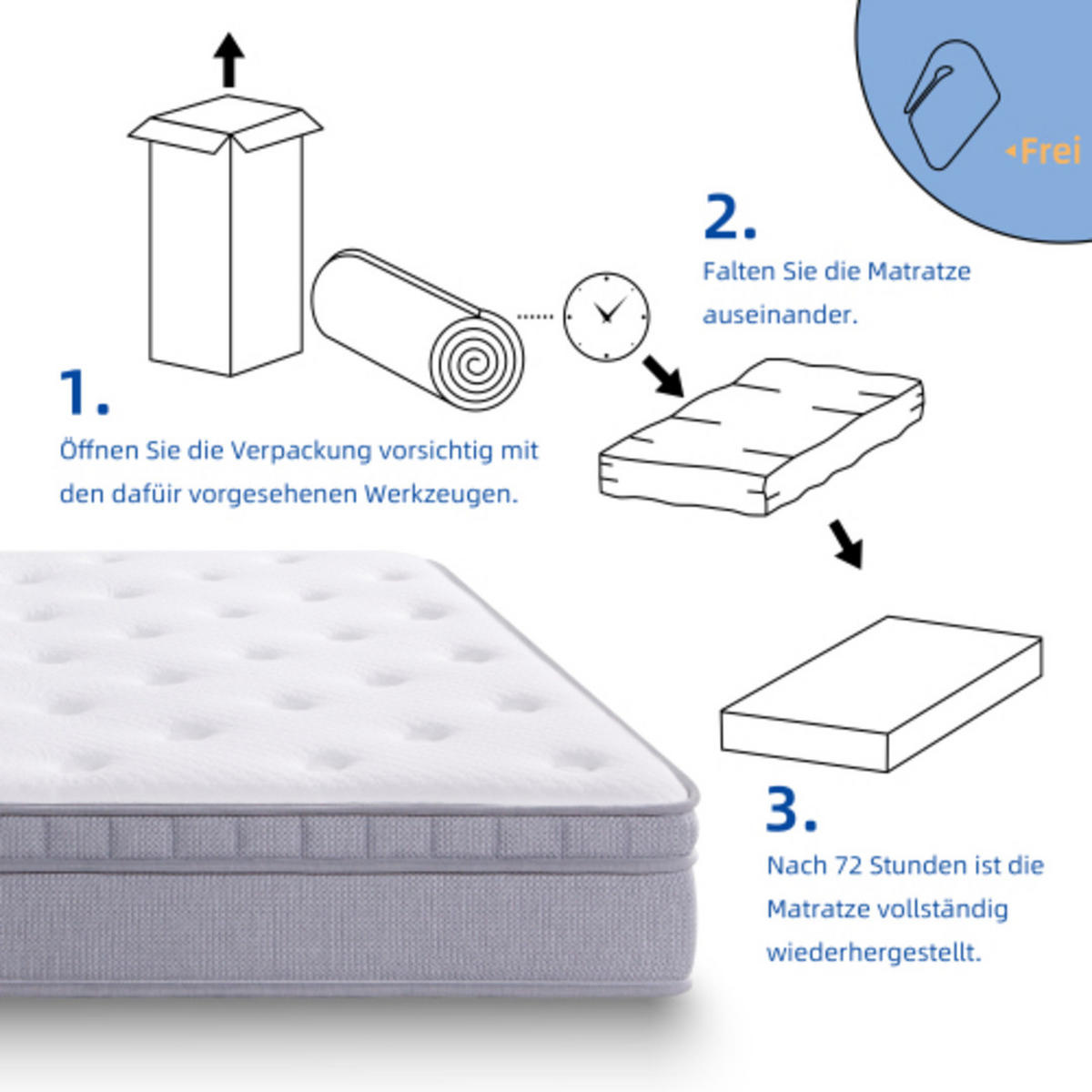 TASCHENFEDERKERNMATRATZE 160 × 200cm mit verstärktem Rand und 7-Zonen-System, altweiß - Weiß, Kunststoff - Luhomfu