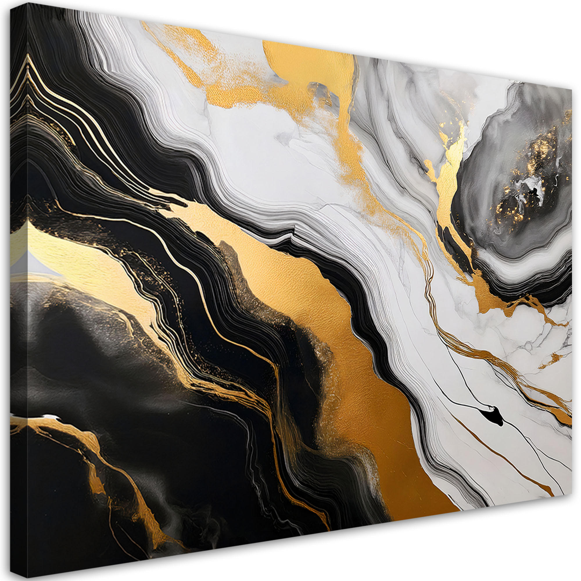 LEINWANDBILD Schwarzgrauer Marmor mit goldener Abstraktion 120x80cm - Goldfarben, Textil (120/80cm) - Feeby