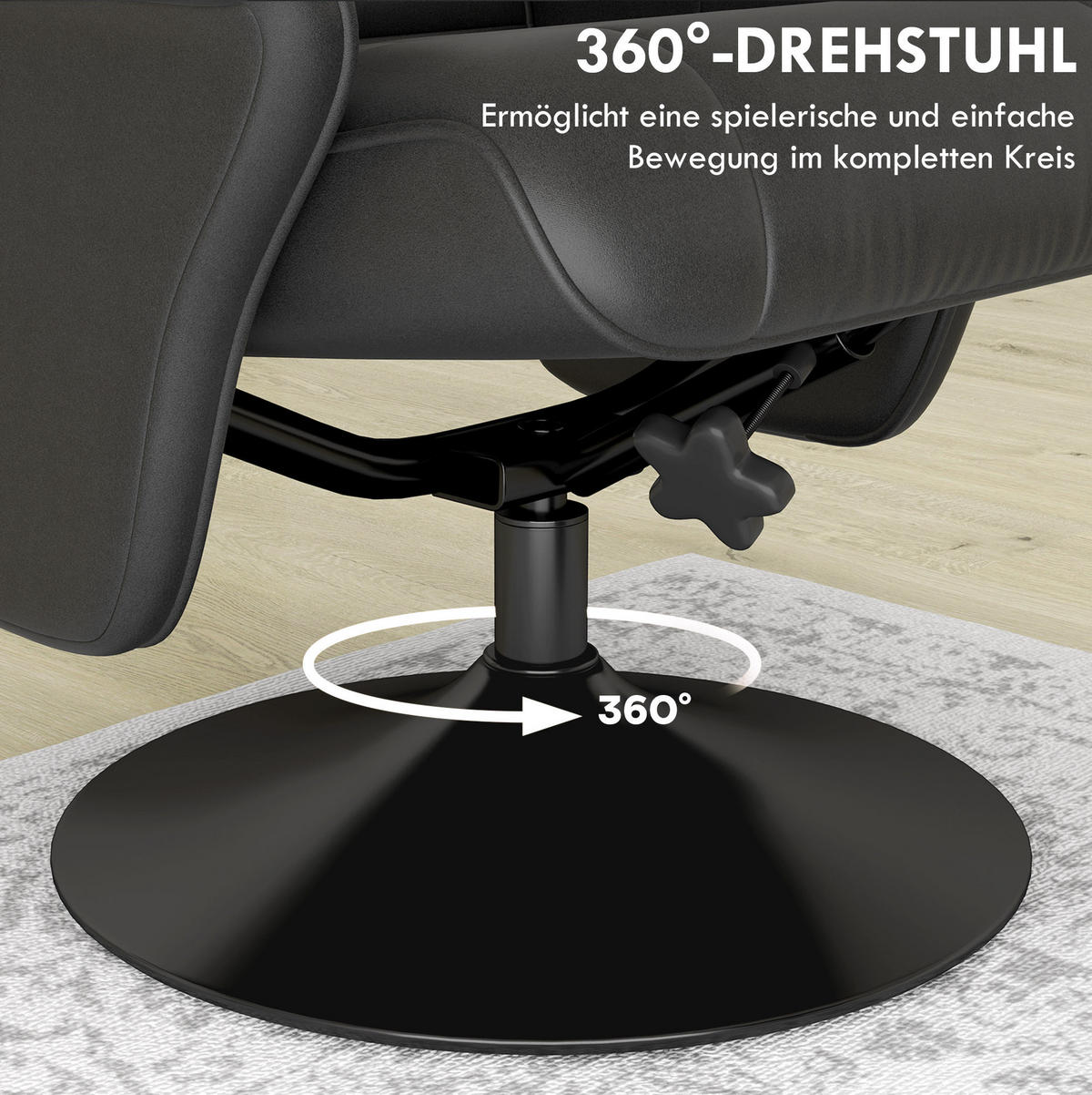 RELAXSESSEL Polyester mit Hocker, Liegefunktion 69/71/104 cm Schwarz - Schwarz, Textil (71/104/69cm) - Redom