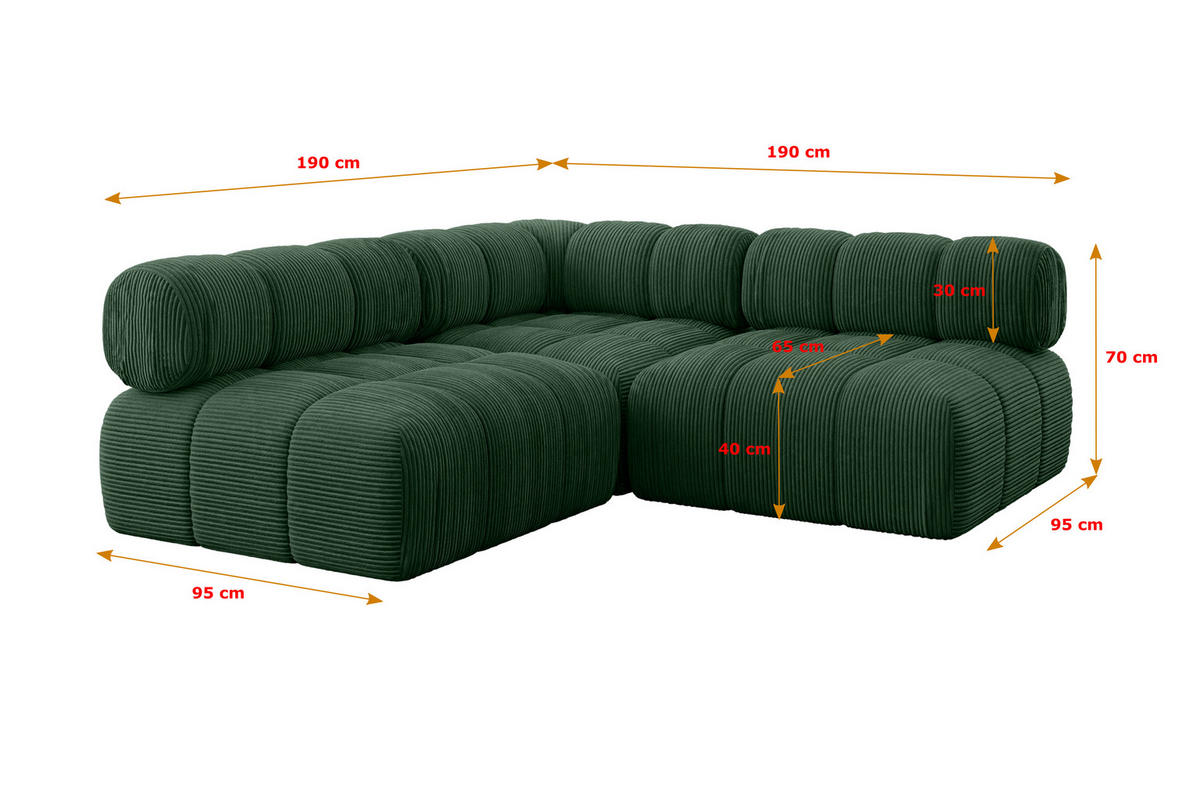ECKSOFA modulares Sofa Samaro-L1 - 190x190x70 cm Grün Cord - Grün, Holzwerkstoff/Textil (190/190cm) - ALTDECOR