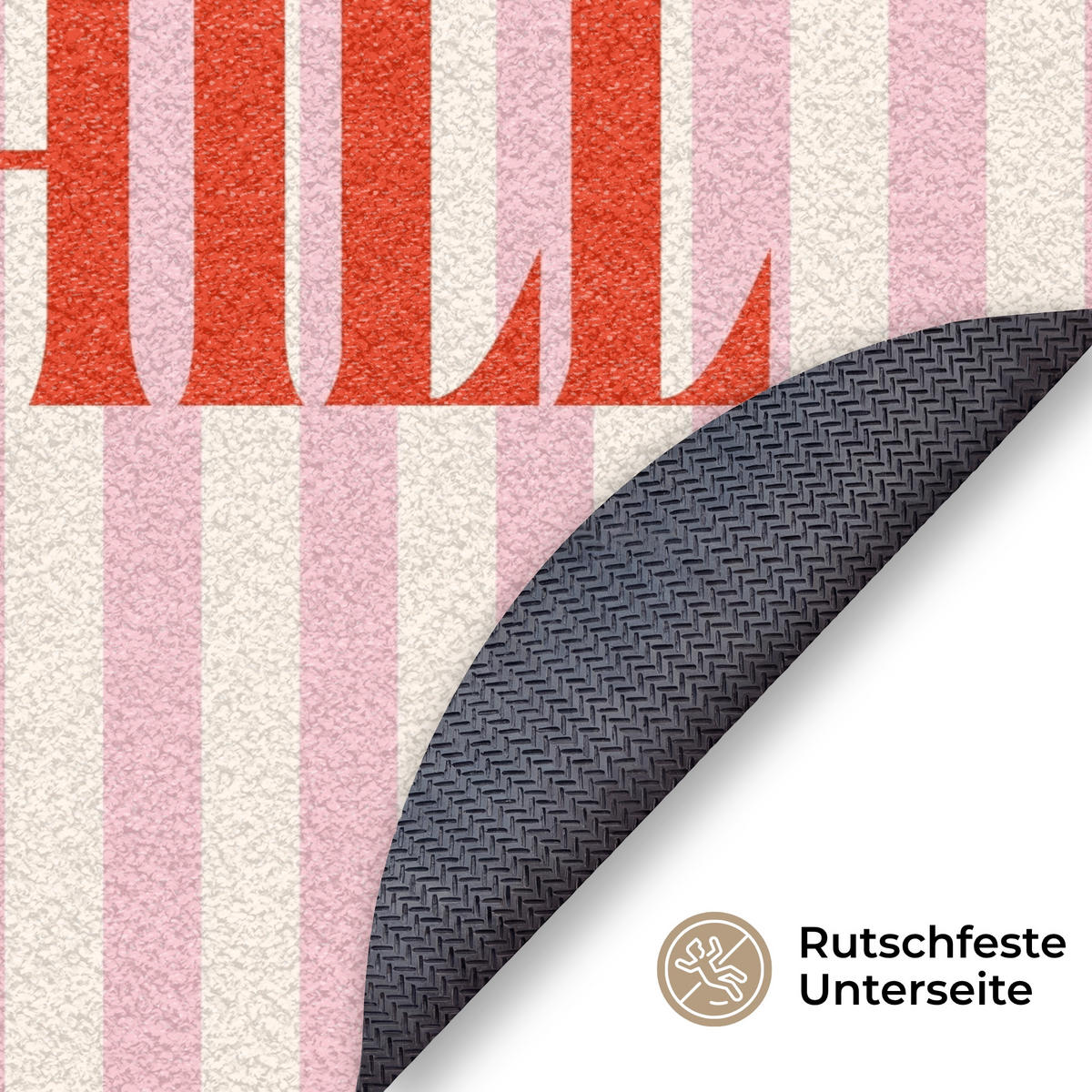 FUSSMATTE Zartrosa – Rot – Streifen – Chill 120x120 cm - Rosa, Kunststoff (120/0.4cm) - MuchoWow