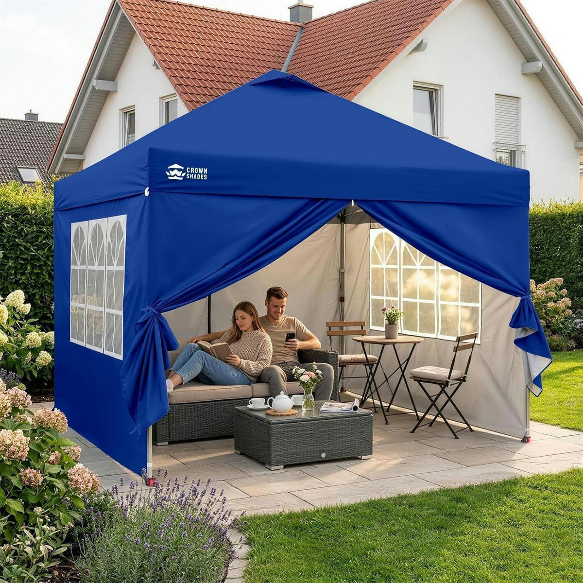 FALTPAVILLON 3 x 3 m wasserdicht mit 4 Seitenteilen Marineblau - Blau, Textil (300/280/300cm)