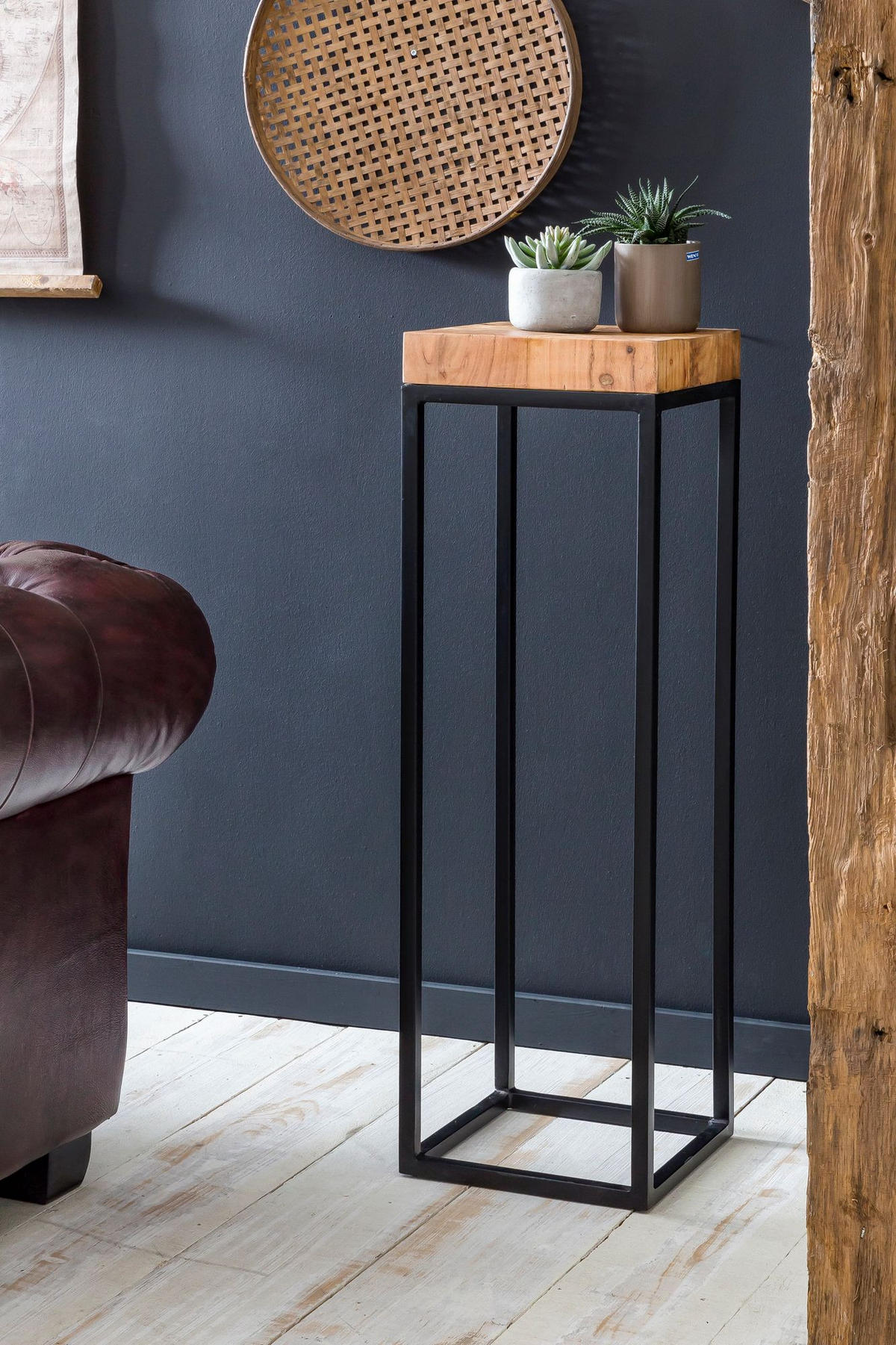 BEISTELLTISCH – Akazienholz Metall Natur 30x97x30 cm Industrial - Beige/Schwarz, Holz/Metall (30/30/97cm) - KADIMA DESIGN