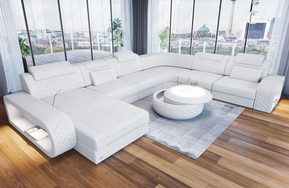 WOHNLANDSCHAFT Berlin U-Form Mini Weiß Kunstleder - Weiß, Textil (362/80/264cm)