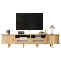 LOWBOARD Vintage Holzoptik Rattan 170/40/40 MDF Schiebetür 2 Schubladen offenes Fach Wohnzimmer - Eichefarben, Holzwerkstoff/Metall (170/40/40cm) - EVRYAE