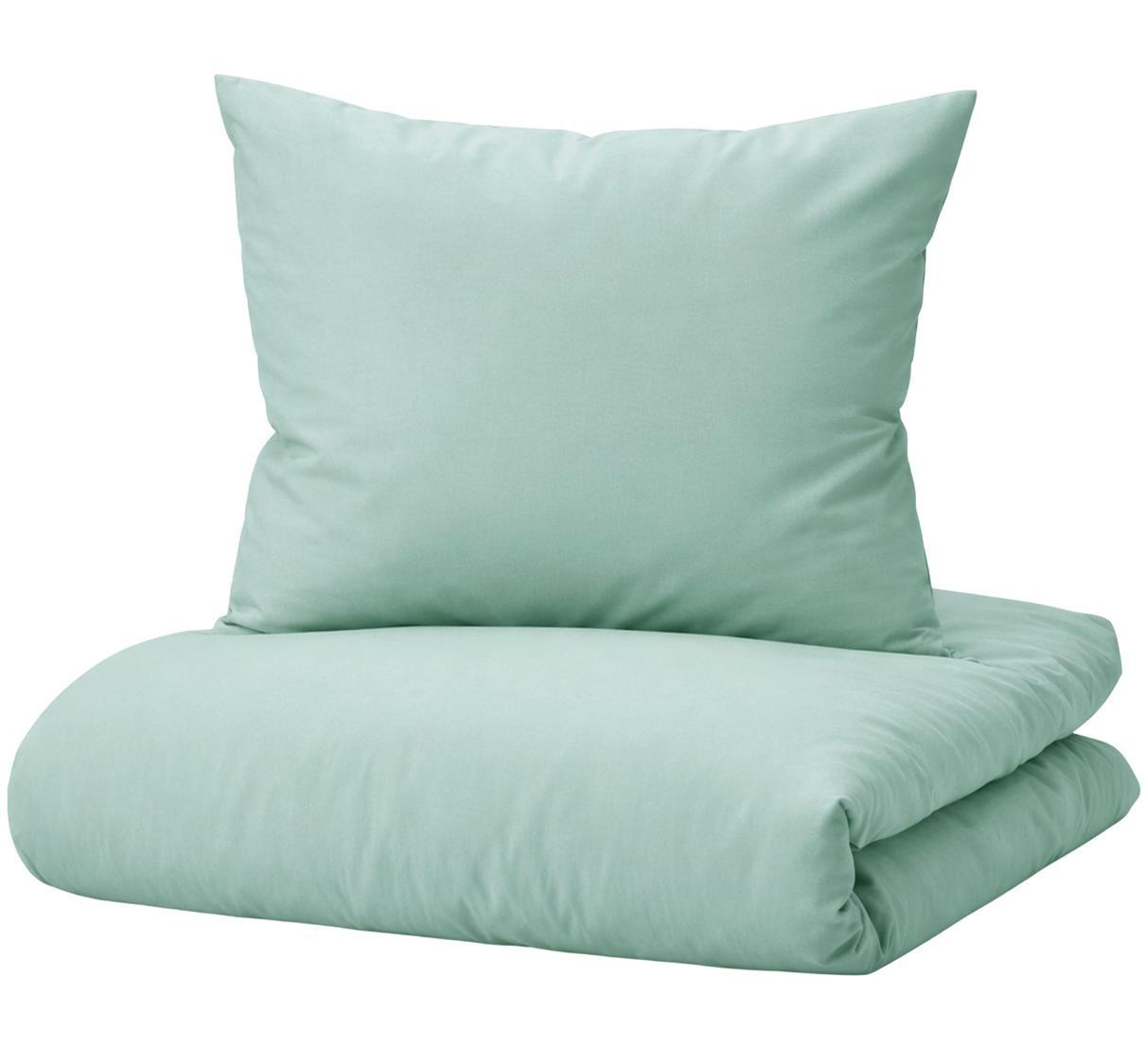 BETTWÄSCHE Mako Satin 155x220 cm aus 100% Baumwolle mit Reißverschluss, Uni Bettbezug 155 x 220 - Grün Grau - Jadegrün, Textil (155/220cm) - Carpe Sonno