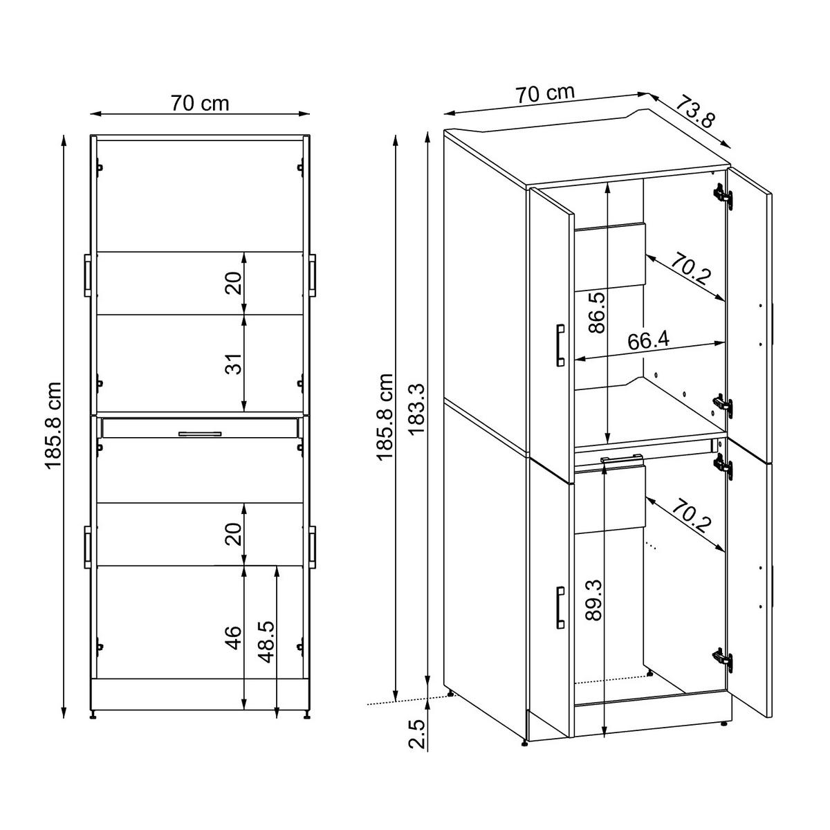 WASCHMASCHINENSCHRANK DORA-I 70cm Breit - Schwarz, Holzwerkstoff (70/186/74cm)