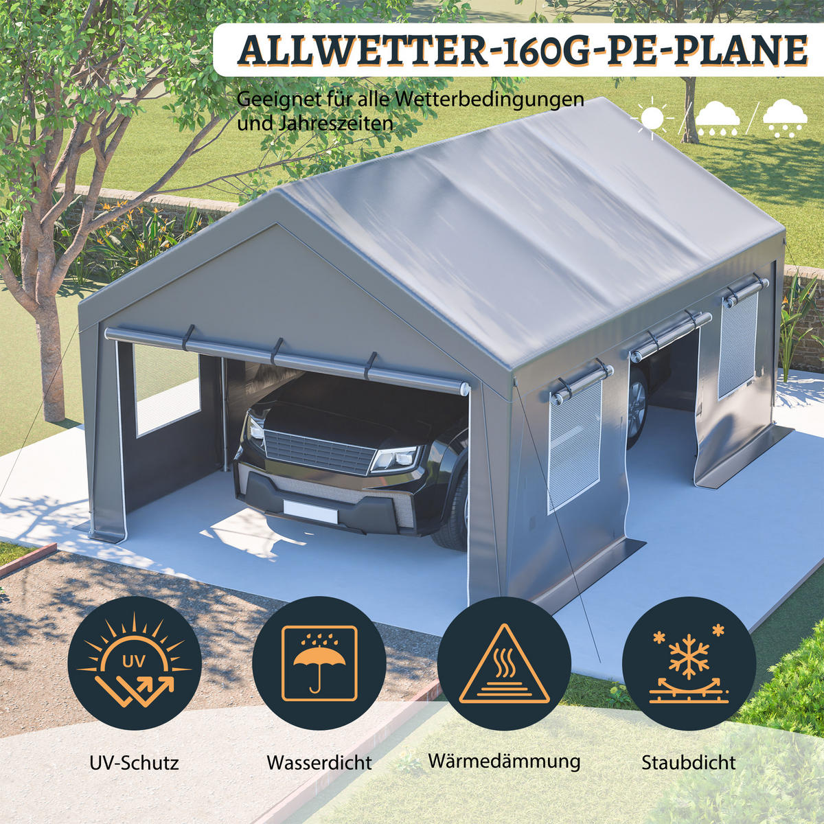 ZELTGARAGE Allwetter-Garage Grau 6 x 4 x 3 m - Grau, Metall (396/300/611cm) - ComfortXL