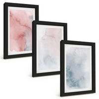 BILDER SET 3er Set - 20x30 cm Schwarzer Rahmen - Pastellfarben auf Leinwand - Schwarz, Kunststoff (20/30cm) - TULUP