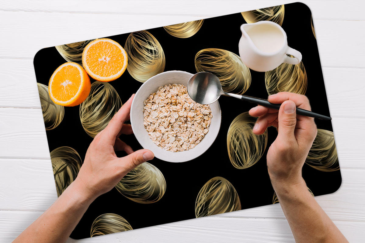 PLATZSETS 6er-Set Eier - Gold - Muster Placemats 45x30 cm - Schwarz, Kunststoff (0.3/45/30cm) - MuchoWow