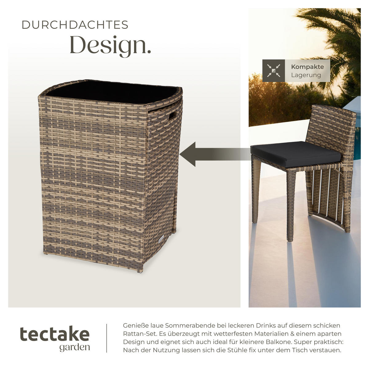 RATTANSET Hamburg,zusammenschiebbar,natur - Naturfarben, Kunststoff - tectake