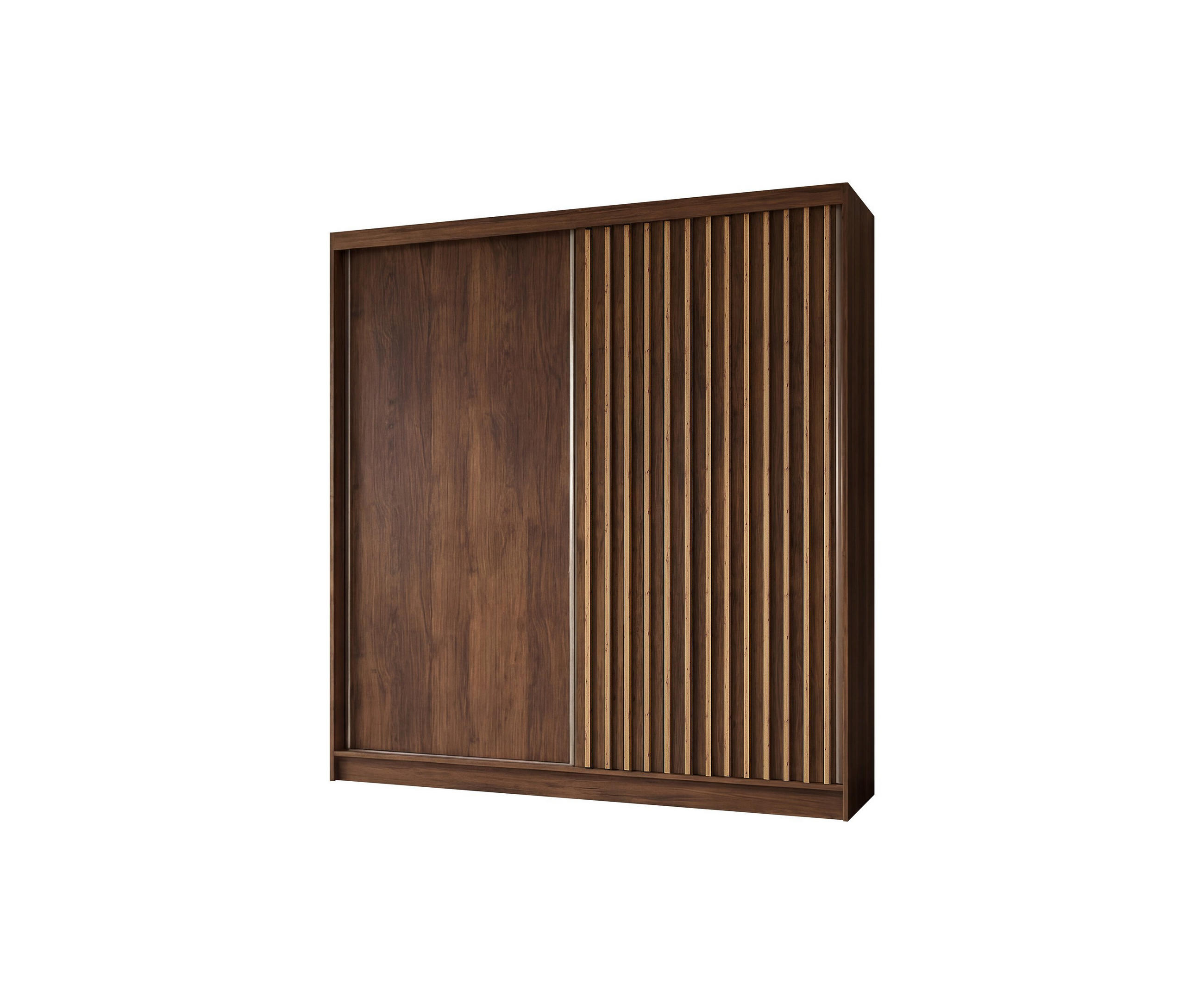 SCHWEBETÜRENSCHRANK LAMELLO 200/216/61 cm Modern Kleiderschrank 2-türig Nussbaumfarben - Nussbaumfarben, Holzwerkstoff (200/216/61cm) - MASSENO