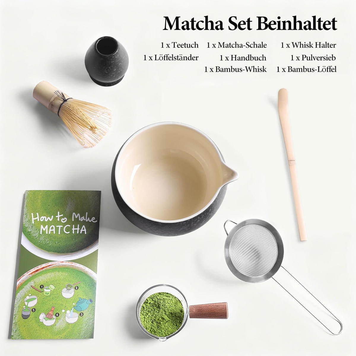 MATCHA Set 5-teiliges Set Schwarz Keramik Bambus - Schwarz, Keramik (15/10/15cm)