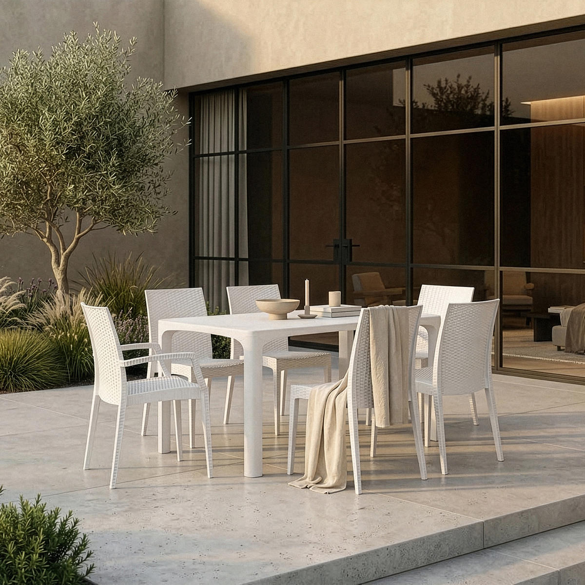 GARTENMÖBEL-SET LEOPSI, ETULI 7-tlg, Weiß - Weiß, Kunststoff - KONSIMO®