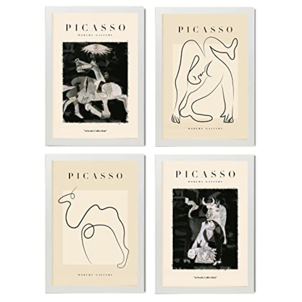 POSTER Set mit 4 Picasso Noir Tristeza Sammlung A3 Weißer Rahmen - Weiß, Papier (29.7/3cm) - Nacnic