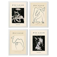 POSTER Set mit 4 Picasso Noir Tristeza Sammlung A3 Weißer Rahmen - Weiß, Papier (29.7/3cm) - Nacnic