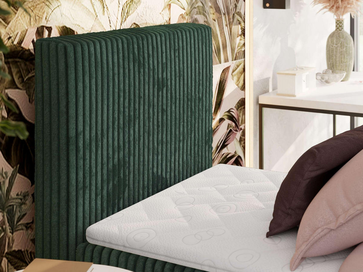 BOXBETT TILIANO 90/200 - Dunkelgrün Cord - H4 - Visco Topper - Links - Dunkelgrün, Textil (90/200cm) - MKS