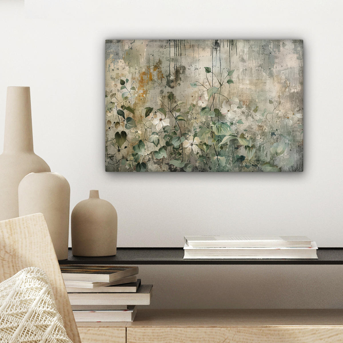 LEINWANDBILD Blumen - Blätter - Abstrakt - Modern Deko Schlafzimmer 30x20 cm - Grau, Textil (30/20cm) - MuchoWow