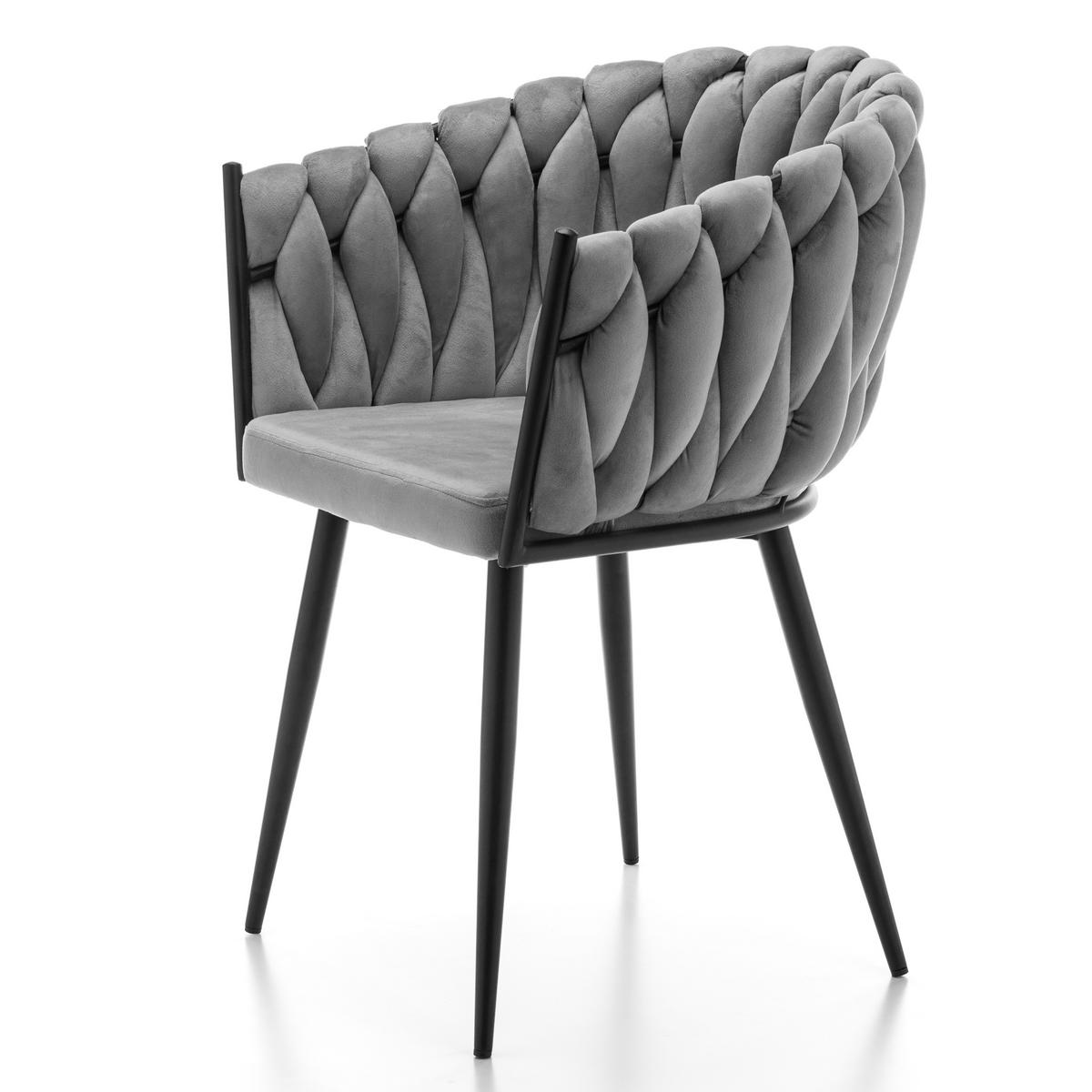 STUHL LATINA gepolstert mit Steppung - hellgrau - Samt Velours - Hellgrau/Schwarz, Textil/Metall (60/83/55cm) - NEW HOME
