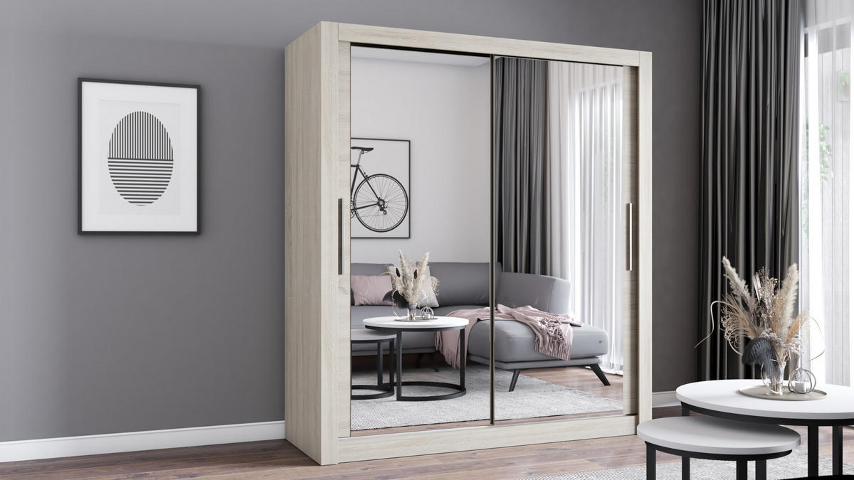 SCHIEBETÜRENSCHRANK - Milko 180 Sonoma - Sonoma Eiche, Holzwerkstoff/Metall (180/215/64cm) - Möblo