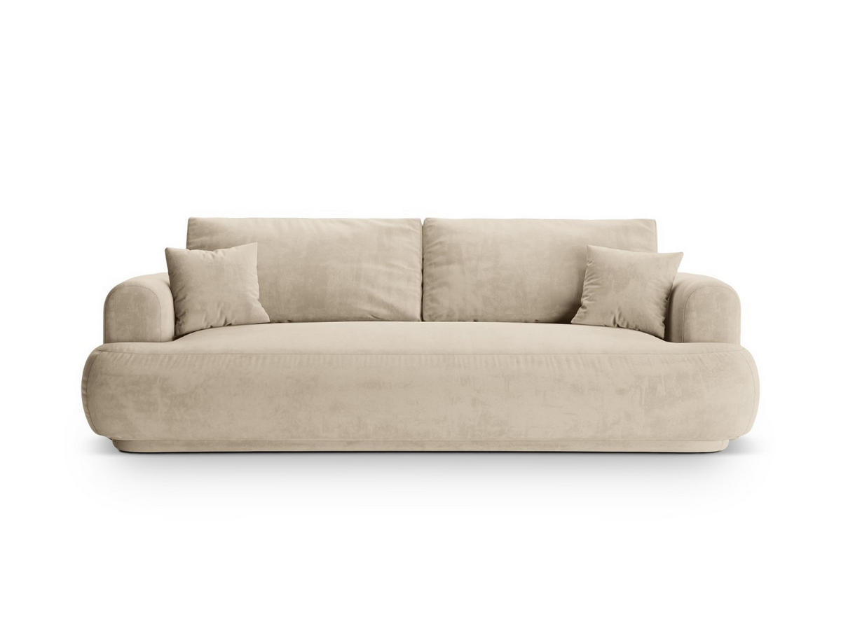 SOFA ausklappbar mit Bettkasten Ella aus Samt leichtes beige 3 Sitzplätze - Creme, Textil (271/94/108cm) - Micadoni