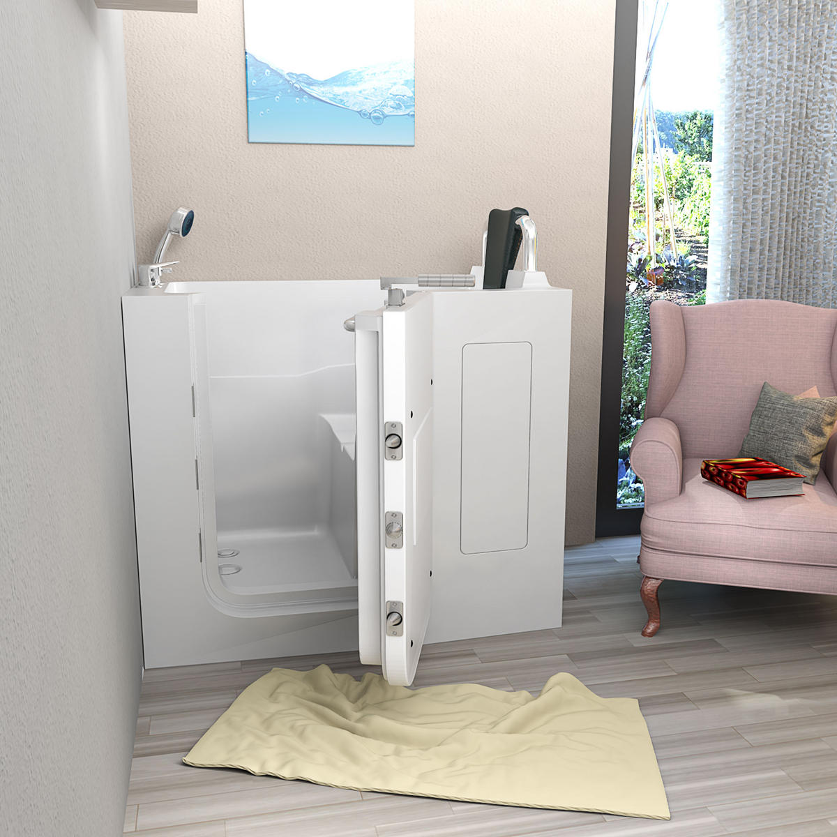 SITZBADEWANNE Senioren Sitzwanne mit Tür S08-A-R 68x110cm - Weiß, Glas/Kunststoff (110/114/68cm) - AcquaVapore by Sandra Jentho