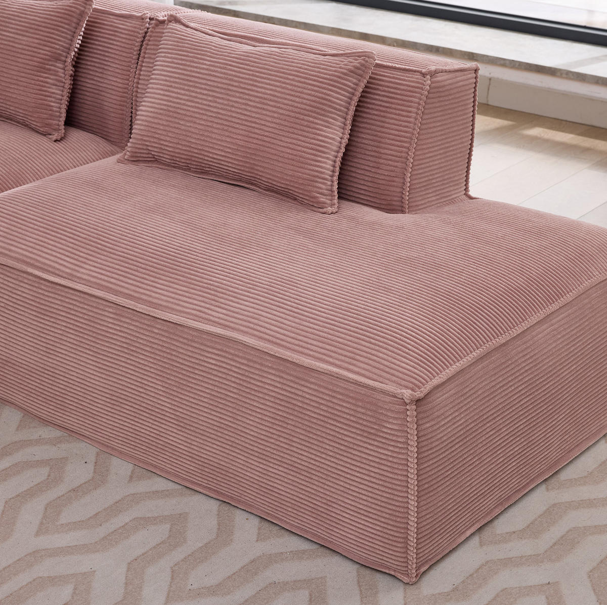 SOFA kompakt 235 cm Polyester Baby Pink - Pink, Textil (129/235cm) - Meubliv