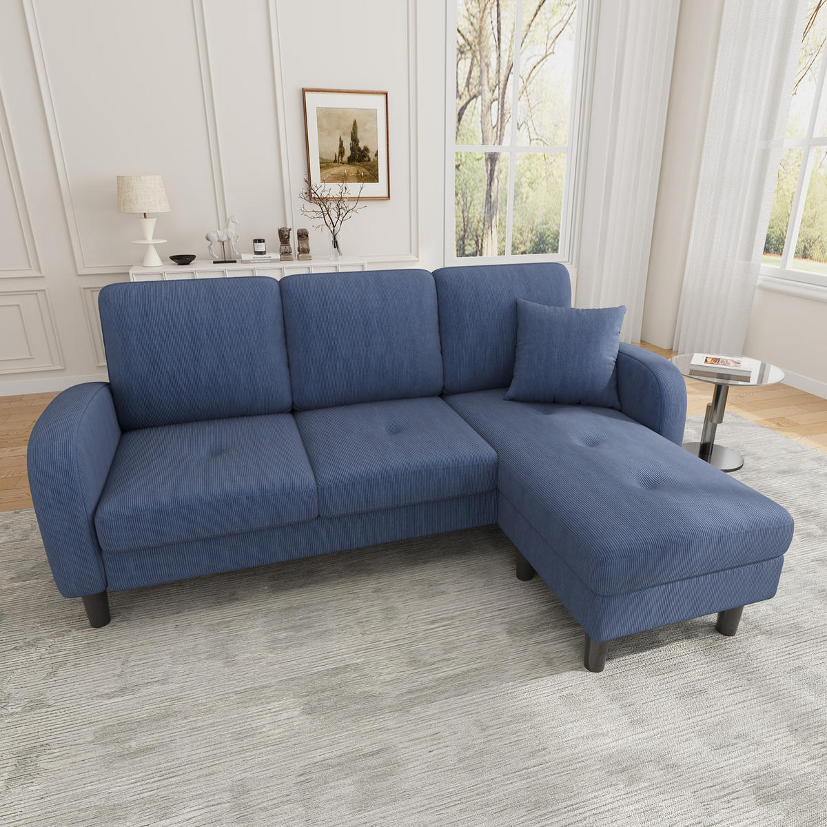 ECKSOFA modular mit Chaiselongue 166 x 118 x 77 cm Cord Blau - Blau, Kunststoff (166/118cm) - IVMEU