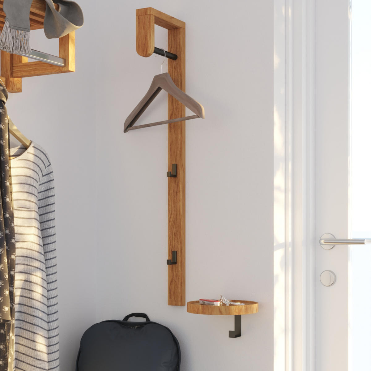 WANDGARDEROBE Woody, schwarze Eiche und schwarzes Metall, 20/5/85 cm - Beige, Holz (5/85/20cm) - WOODEK