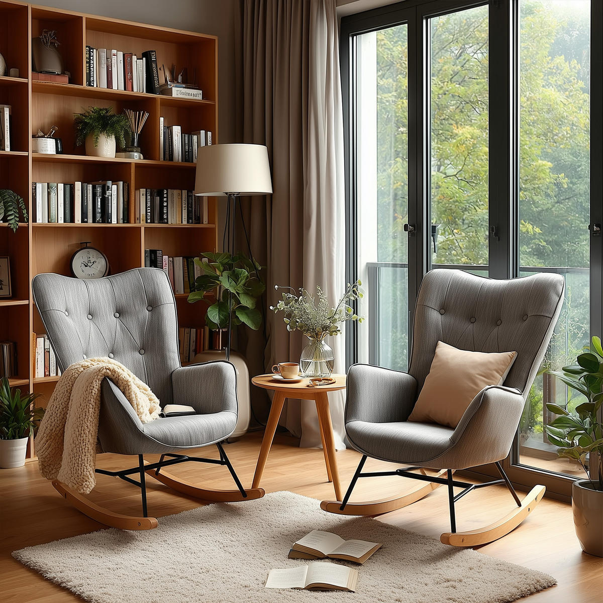 SCHAUKELSTUHL 2er-Set, Metall, Grau - Grau, Holz/Textil (66/97/84cm) - Meubles Cosy