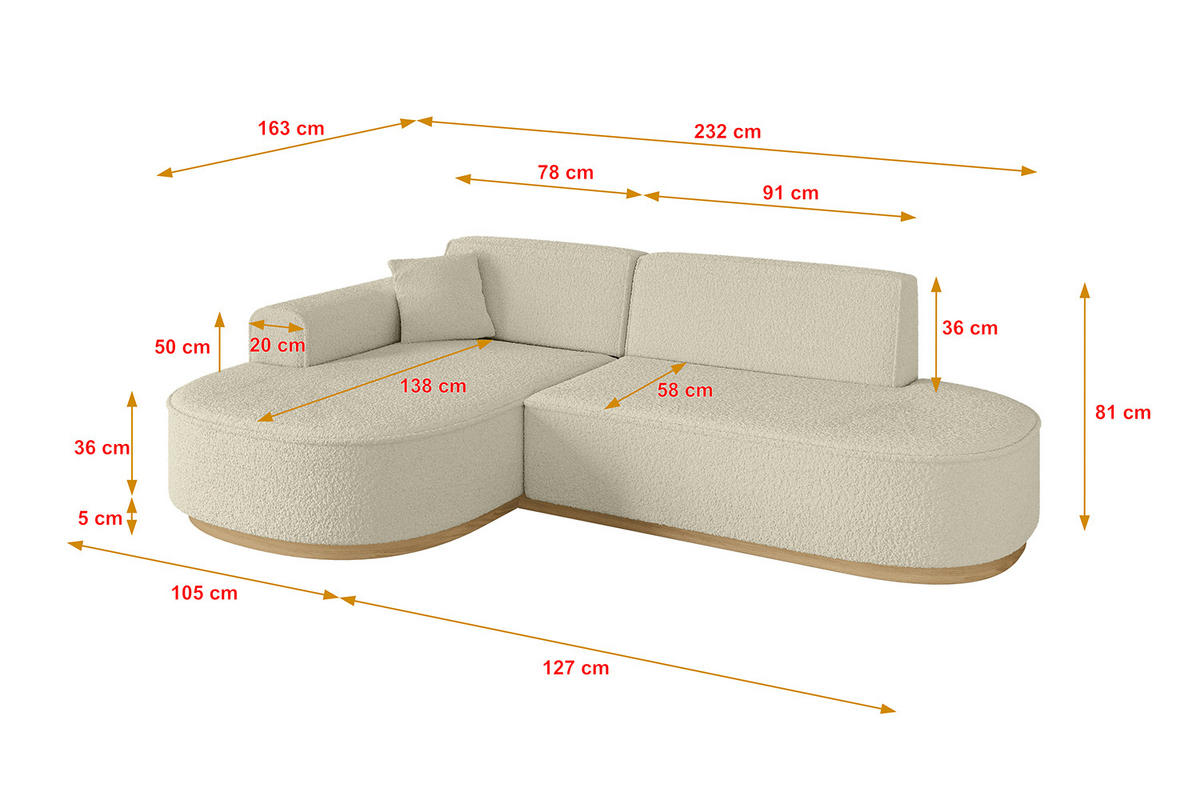 ECKSOFA Ottomane Links MARI-L1-v2 - 243x171x83 cm Beige Bouclé - Beige, Holzwerkstoff/Textil (243/171cm) - ALTDECOR