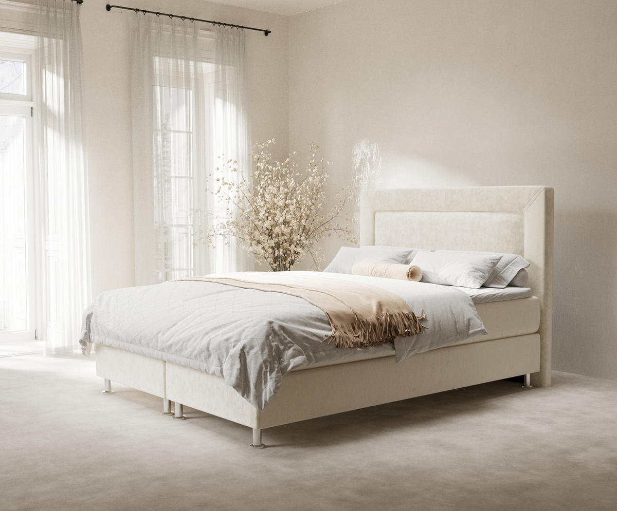 BOXSPRINGBETT Laguno Creme 200/200 cm mit Latex-Topper - Silberfarben/Creme, Holz/Holzwerkstoff (200/200cm) - Maison de Reve