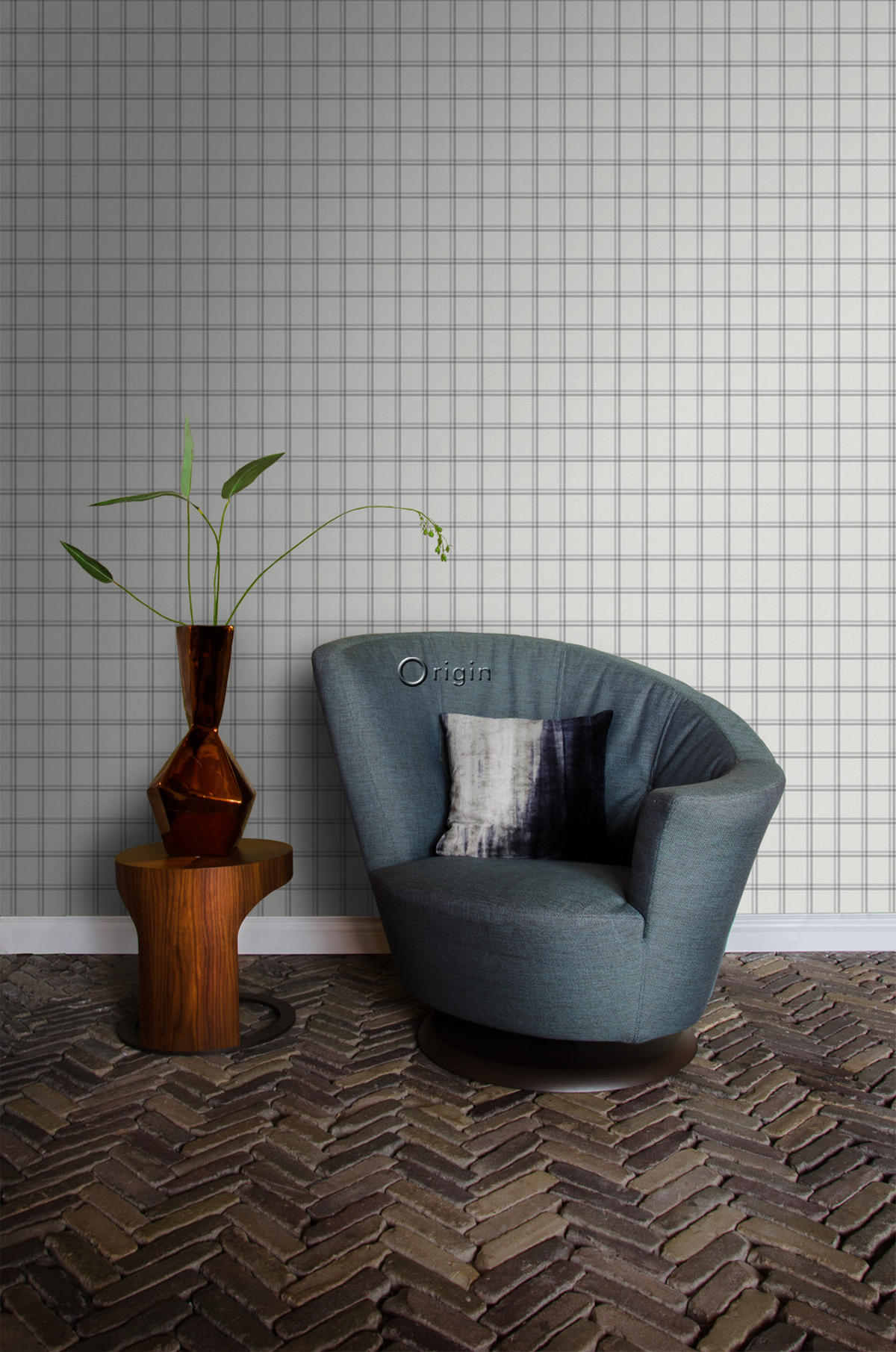 TAPETE Karomuster 53 cm x 10.05 m - Grau, Papier (53/1000cm) - Origin Wallcoverings