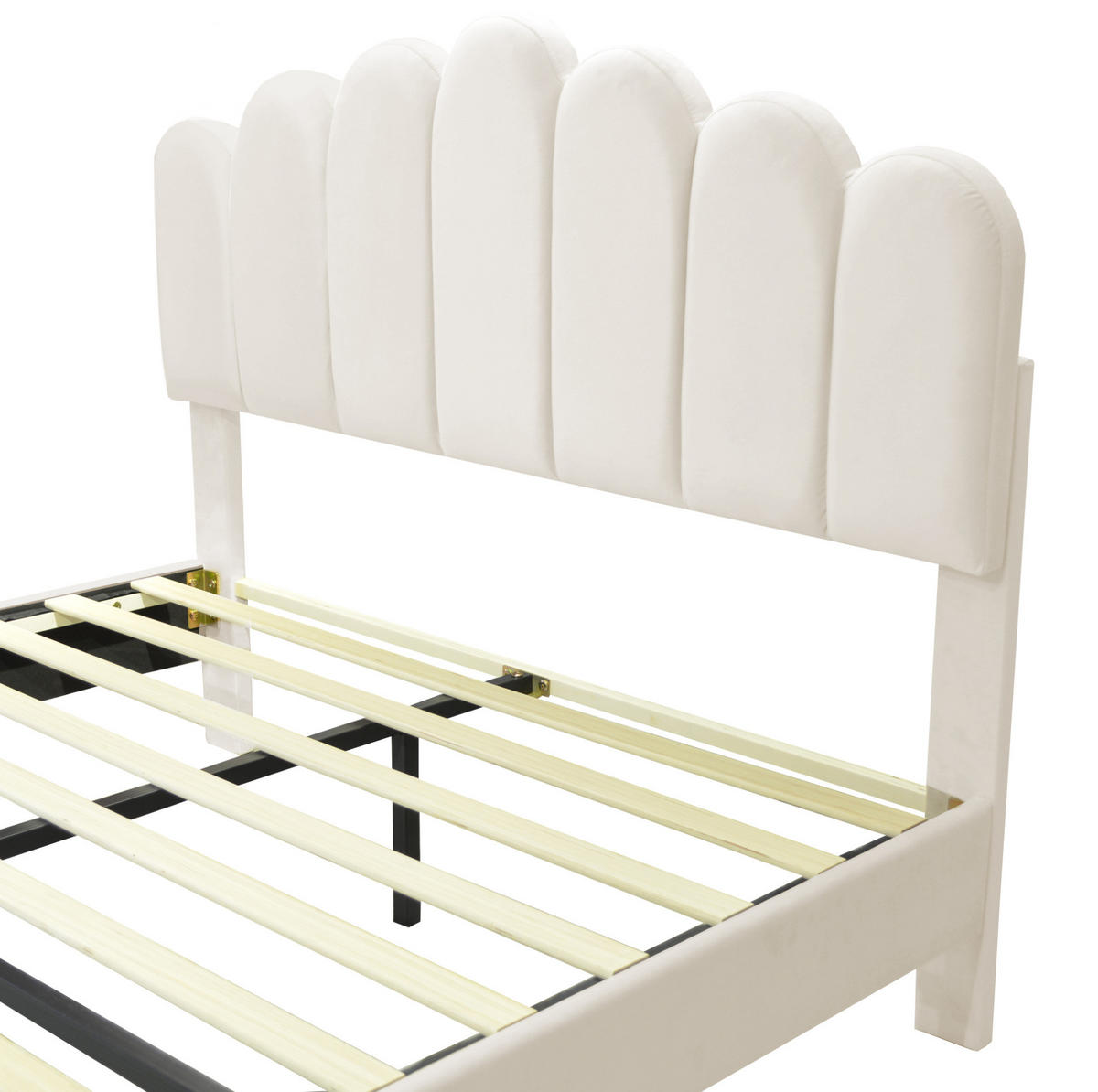 POLSTERBETT 140/200 cm Beige aus Samt mit verstellbarem Kopfteil - Beige, Holzwerkstoff (140/200cm) - OKMYHOME