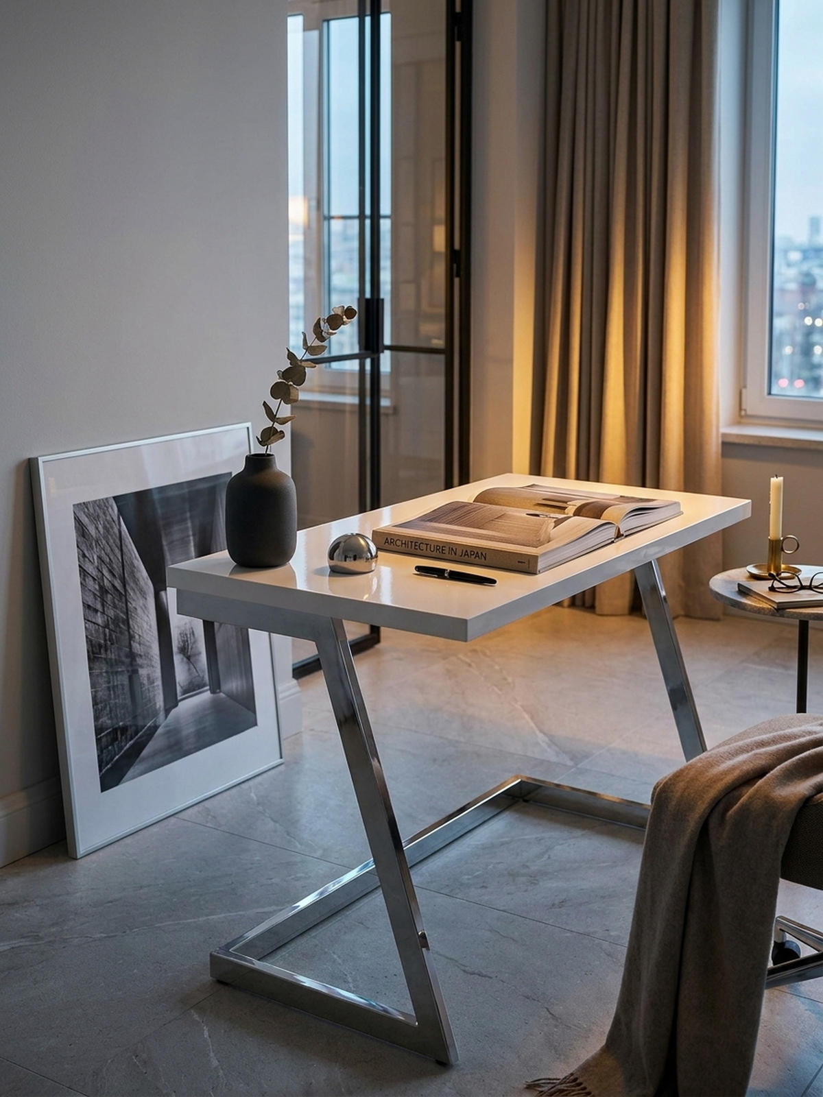 SCHREIBTISCH Hochglanz Metallgestell SARNOT, Silber 120x55x76 cm - Silberfarben, Holz/Metall (55/120/76cm) - KADIMA DESIGN