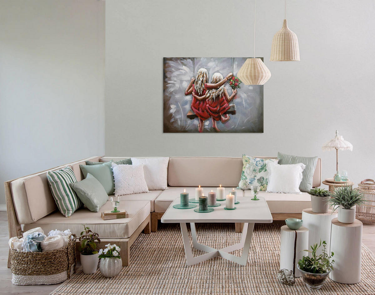 METALLBILD Taupe 80/60 cm - Rot/Grau, Metall (80/60cm) - KUNSTLOFT